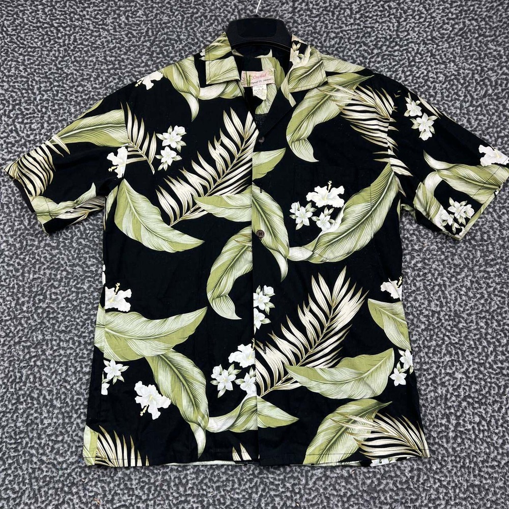 Orchid Button Up Men Hawaiian Shirt Small Floral Palm Leaf Short Sleeve S